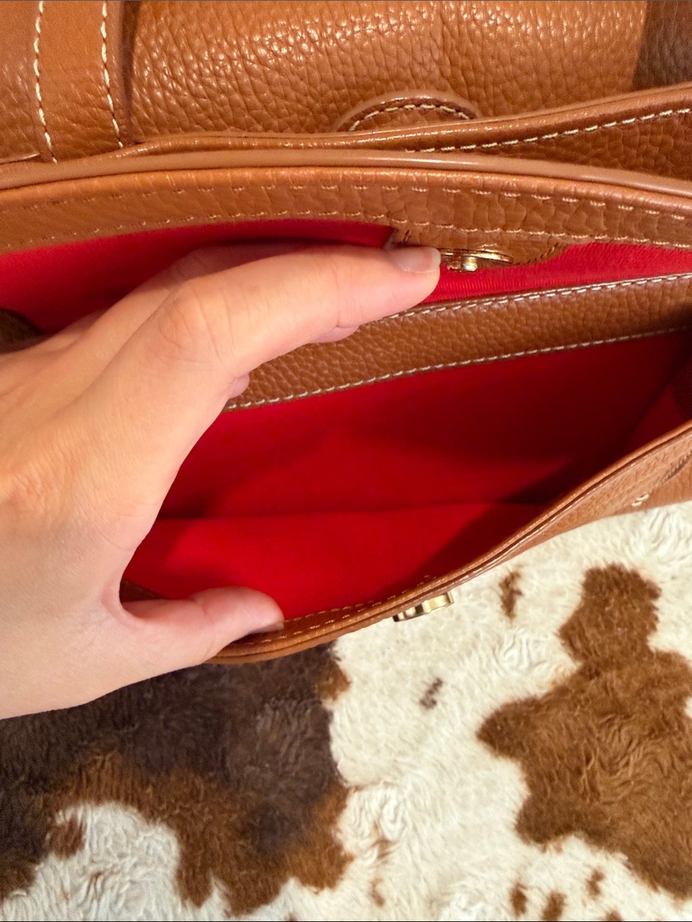 Dooney & Bourke Janine Front Pocket Satchel Tote/ Natural, Cognac/ Like New - Picture 3 of 16